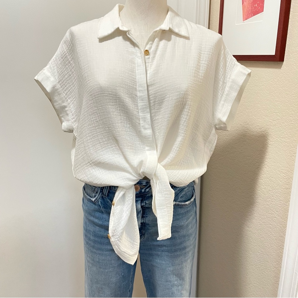 BluIvy White Cotton Button-Down Shirt Sz M